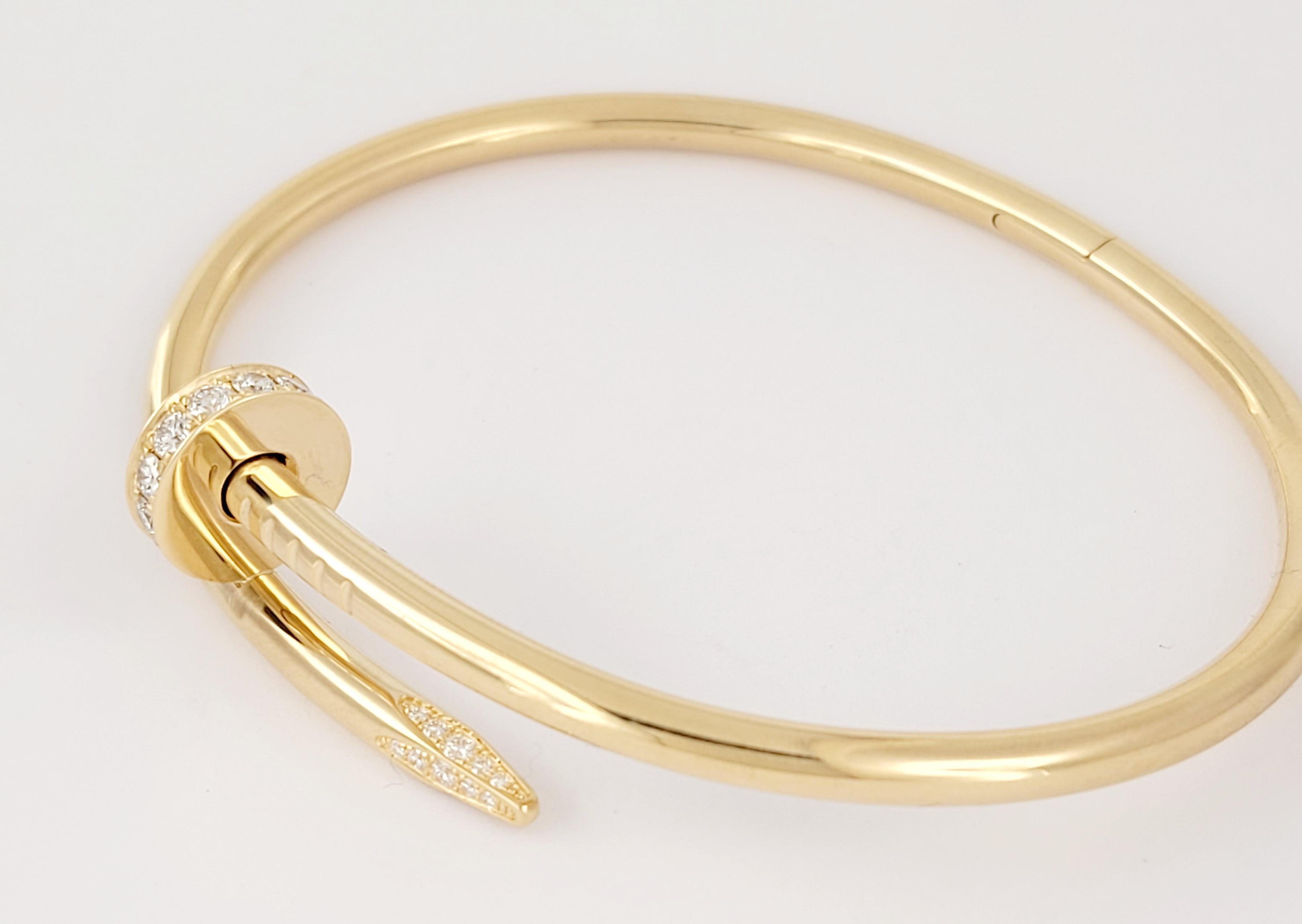 Taille brillant Cartier, bracelet à clous en or jaune 18 carats avec diamants, taille 18 en vente