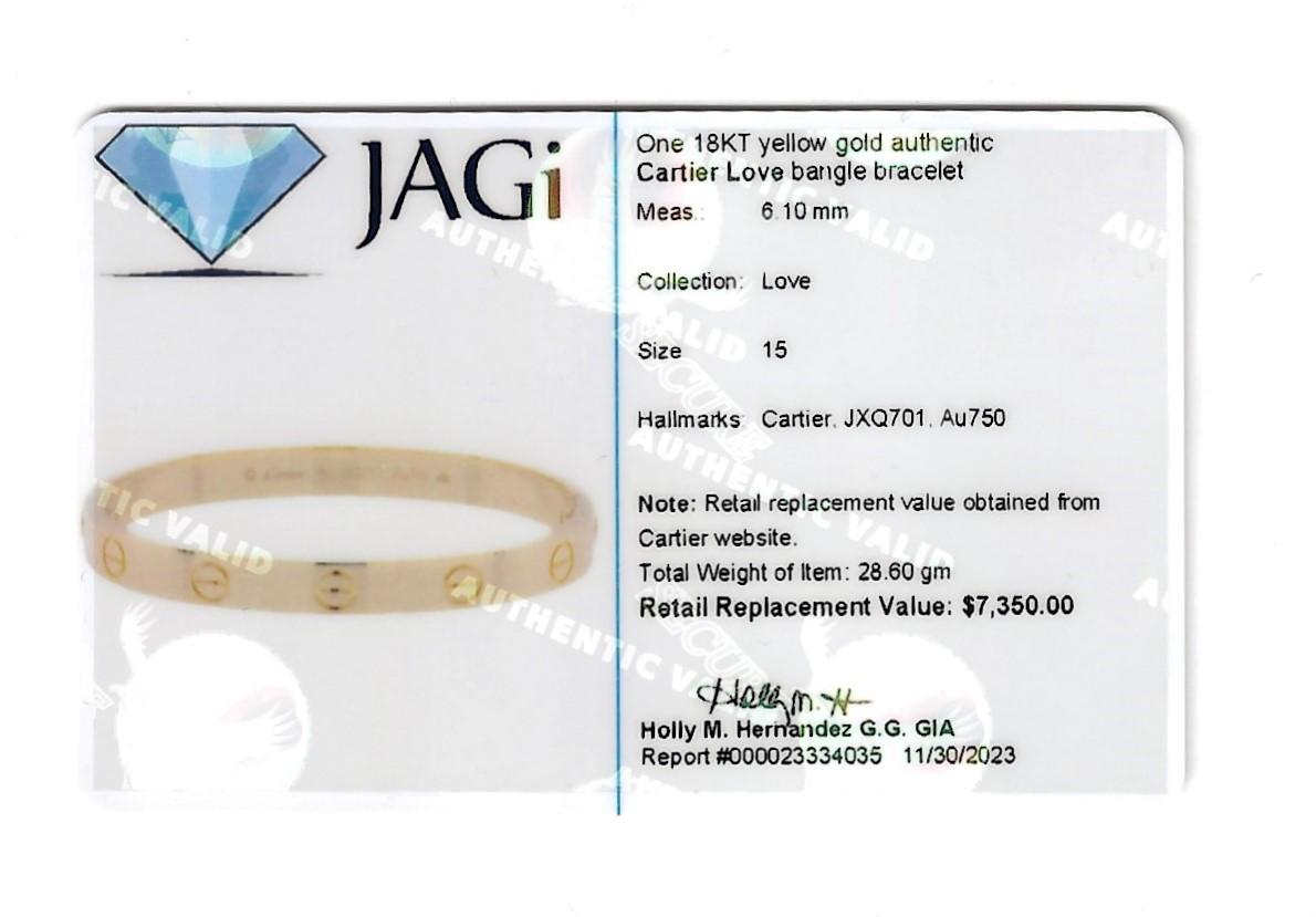 Cartier Love Bangle Bracelet with Screwdriver Set in 18 Karat Yellow Gold 2