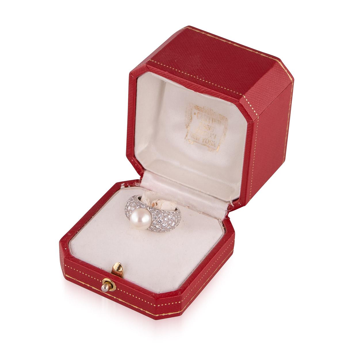 Cartier Natural Pearl and Diamond 18 Karat Gold Juliette Ring For Sale 2