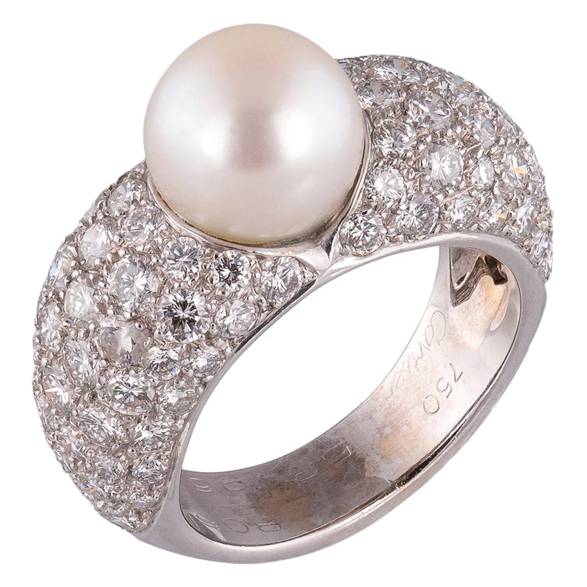 Cartier Natural Pearl and Diamond 18 Karat Gold Juliette Ring For Sale