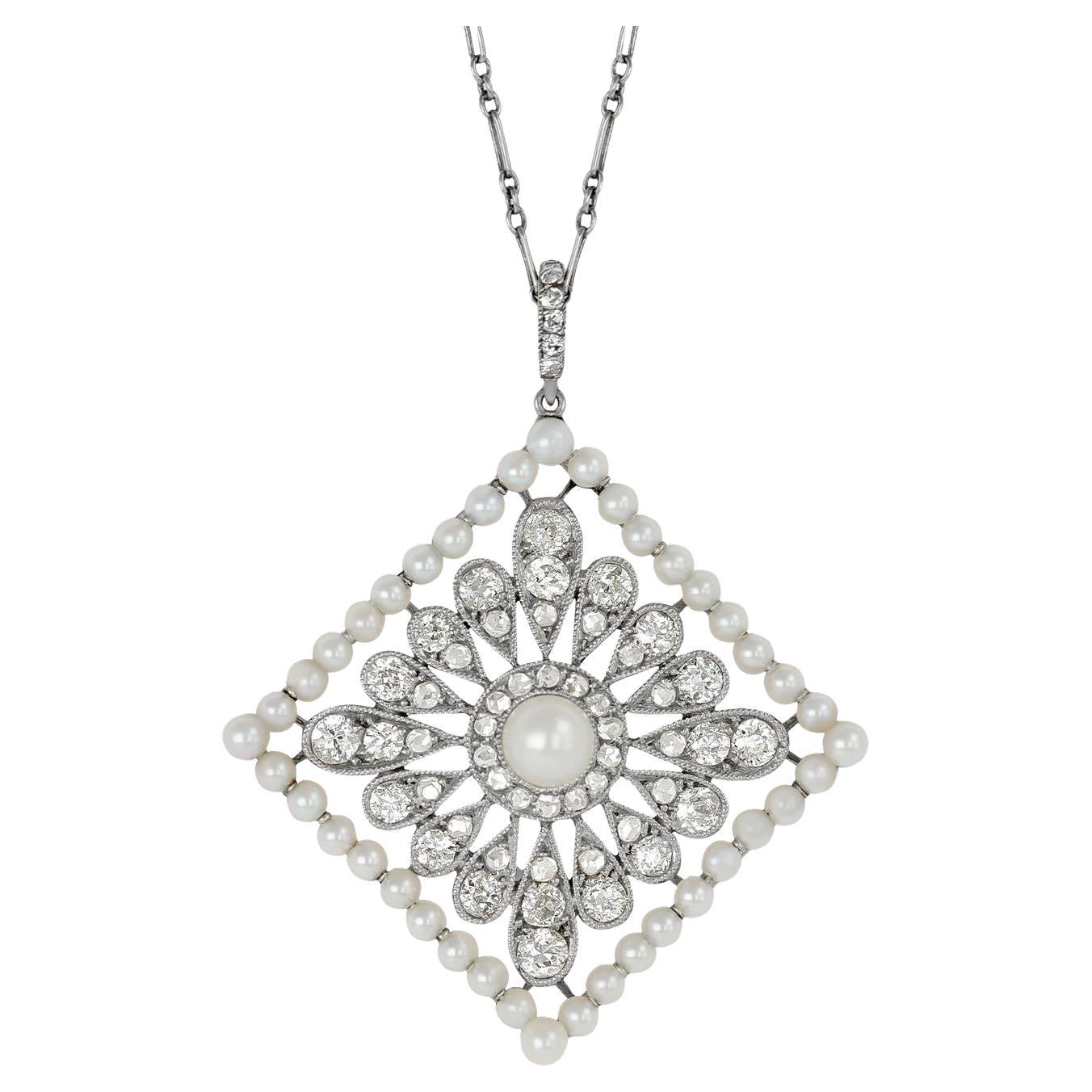 Pendente con perle naturali e diamanti di Cartier, America, 1920 circa. in vendita