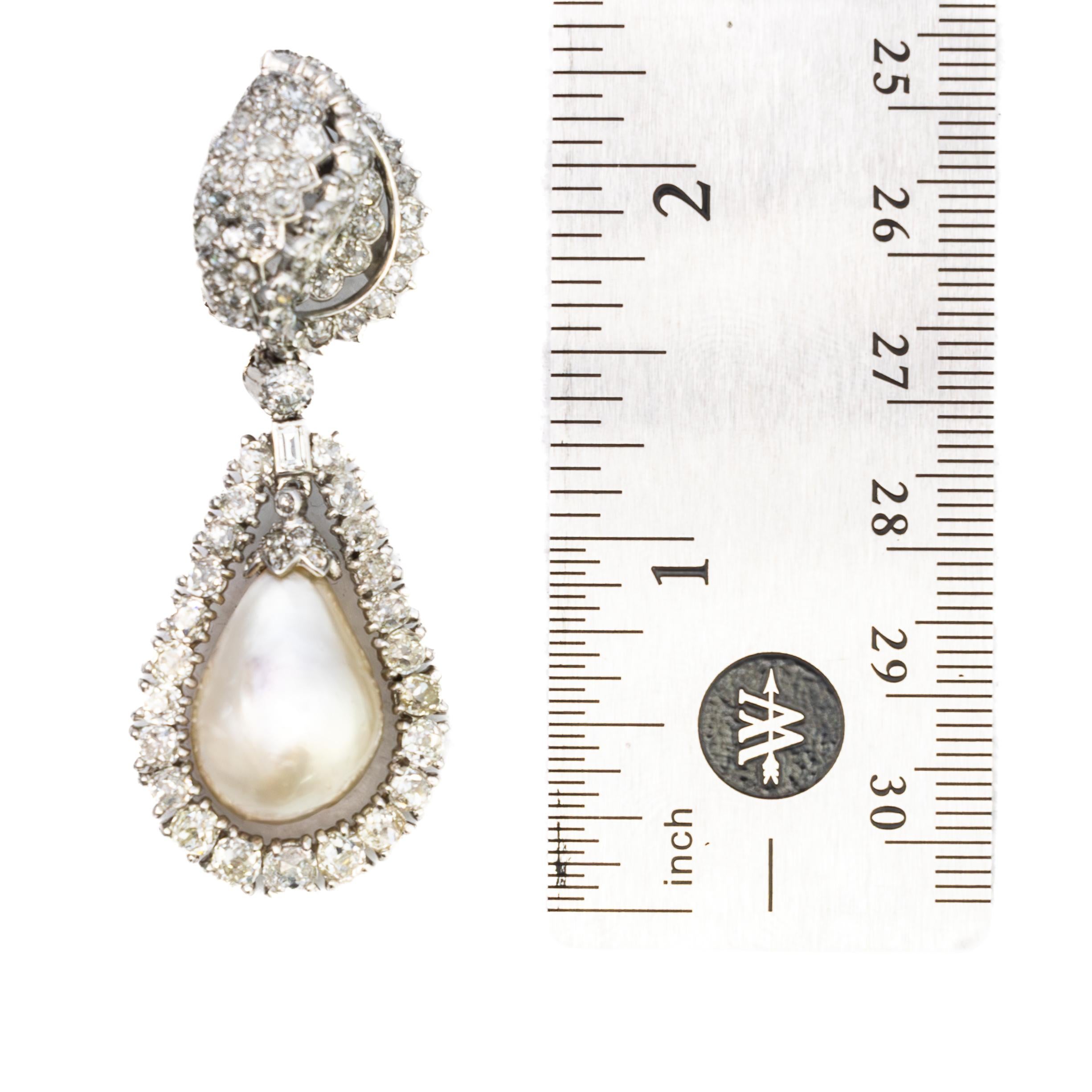 Retro Cartier Natural Saltwater Pearl and Diamond Earrings For Sale