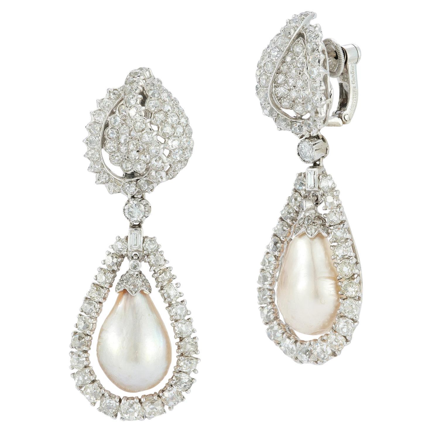 Cartier Natural Saltwater Pearl and Diamond Earrings