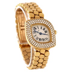 Cartier Navette Quartz Watch Yellow Gold with Diamond Bezel 24