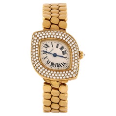 Cartier Navette Quartz Watch Yellow Gold with Diamond Bezel 24