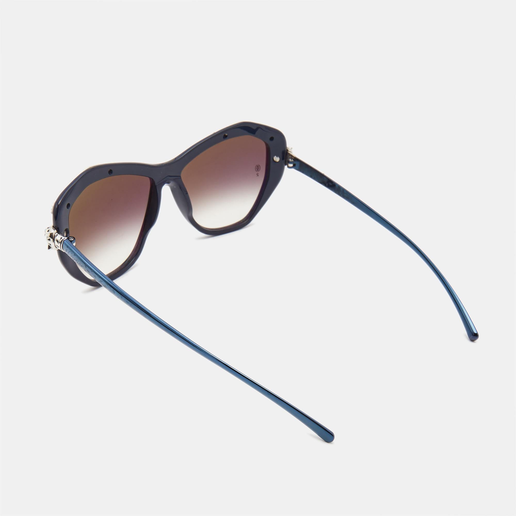 Lunettes de soleil yeux de chat Panthere De Cartier bleu marine/noir dégradé Bon état - En vente à Dubai, Al Qouz 2