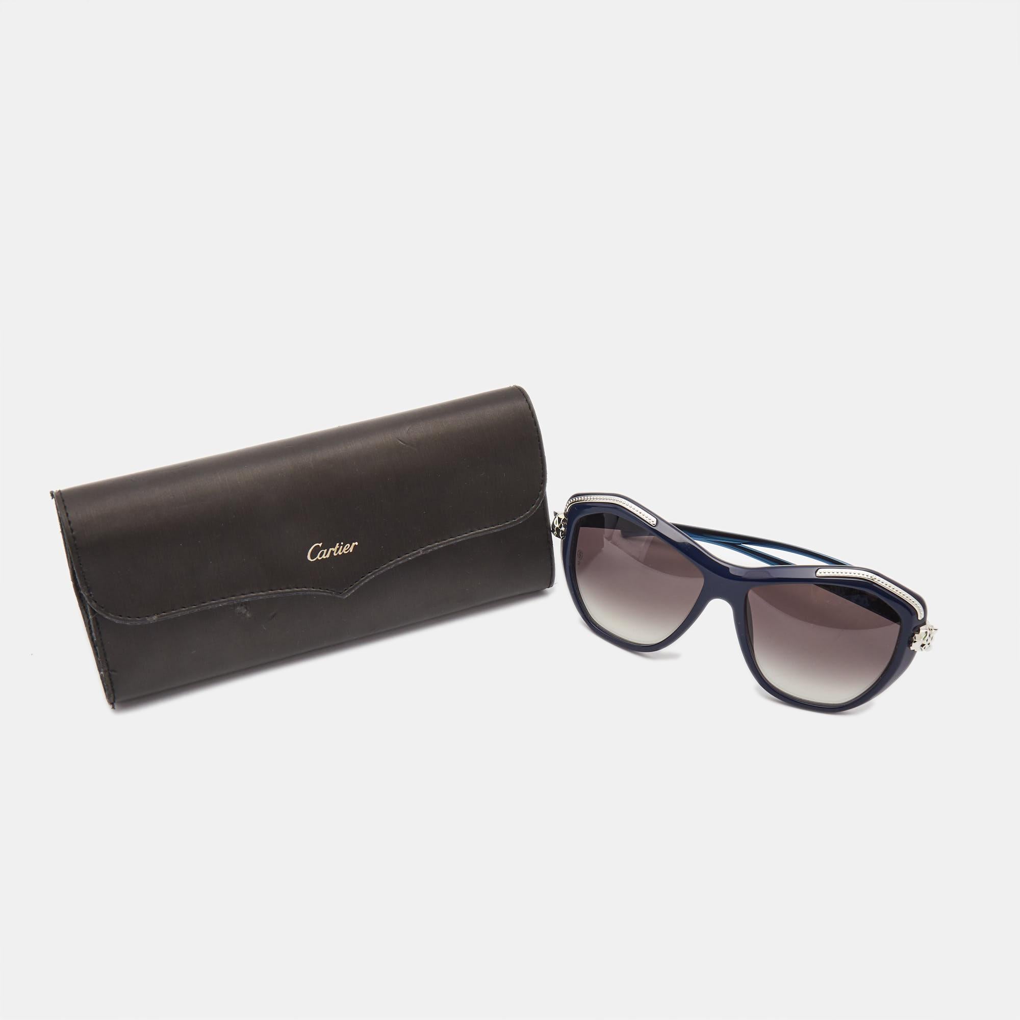 Women's Cartier Navy Blue/Black Gradient Panthere De Cartier Cat Eye Sunglasses For Sale