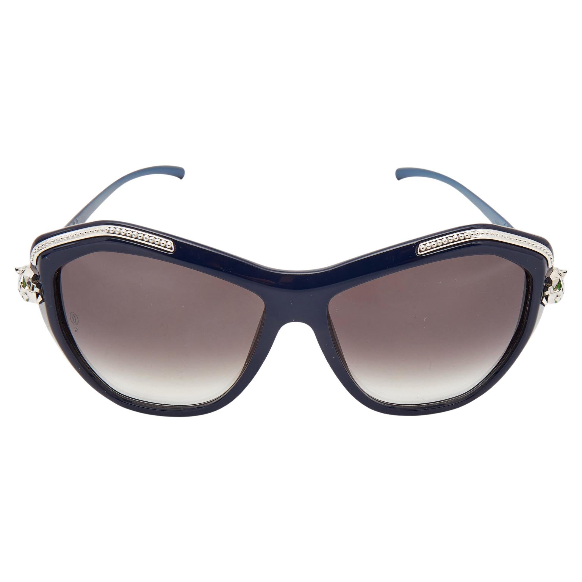 Cartier Navy Blue/Black Gradient Panthere De Cartier Cat Eye Sunglasses For Sale