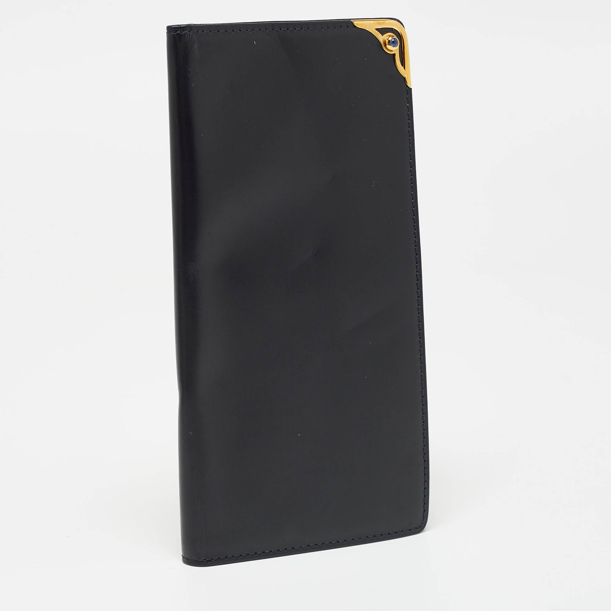 Black Cartier Navy Blue Leather Must de Cartier Bifold Long Wallet