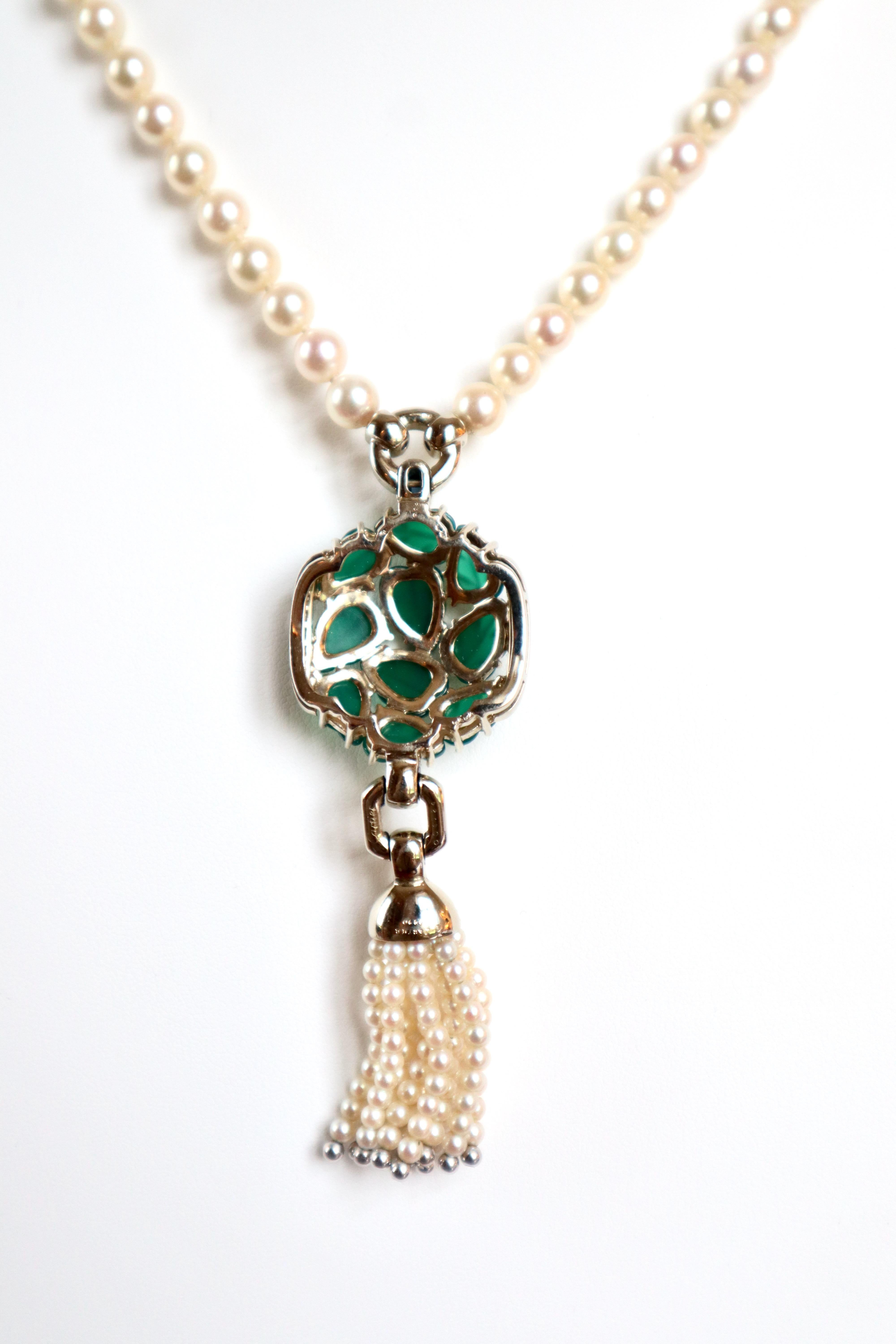 Cartier Necklace Pearls and Chrysoprases White Gold 18 KT 3