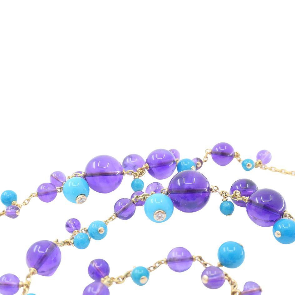 Cartier Necklace & Ring Set 18k Gold Amethyst Turquoise Diamond Box & Cert. For Sale 5