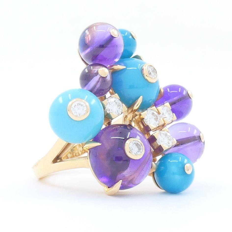 Cartier Necklace & Ring Set 18k Gold Amethyst Turquoise Diamond Box & Cert. For Sale 7