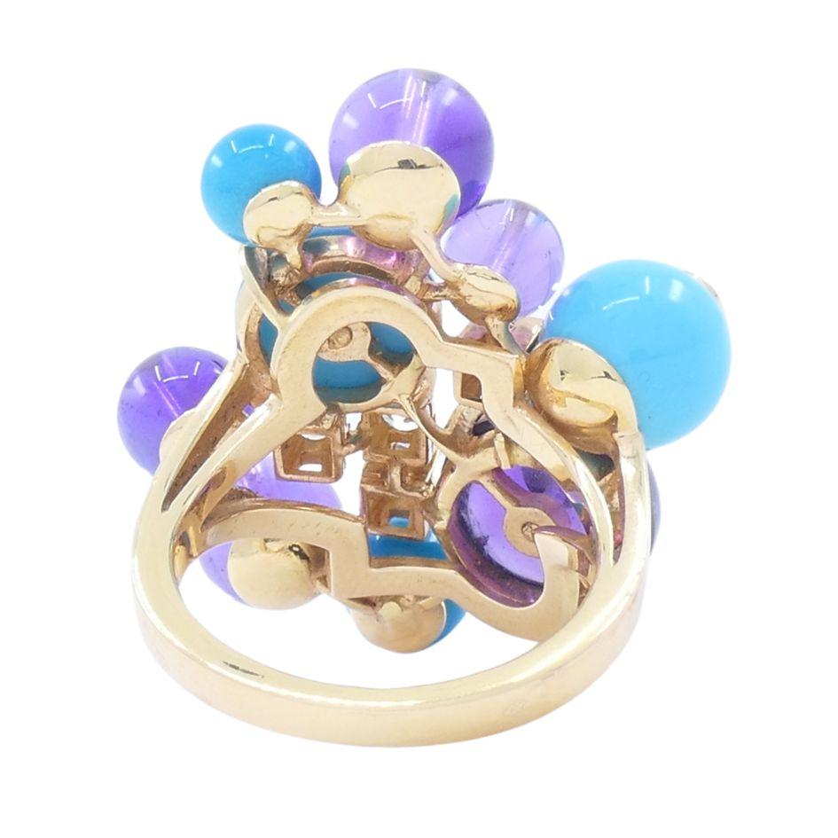 Cartier Necklace & Ring Set 18k Gold Amethyst Turquoise Diamond Box & Cert. For Sale 9