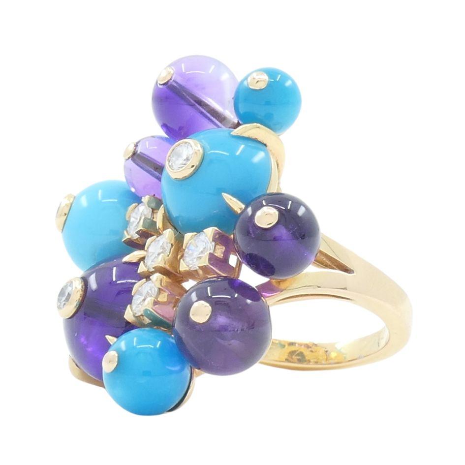 Cartier Necklace & Ring Set 18k Gold Amethyst Turquoise Diamond Box & Cert. For Sale 11