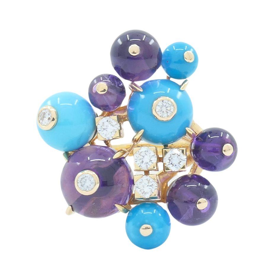 Women's Cartier Necklace & Ring Set 18k Gold Amethyst Turquoise Diamond Box & Cert. For Sale