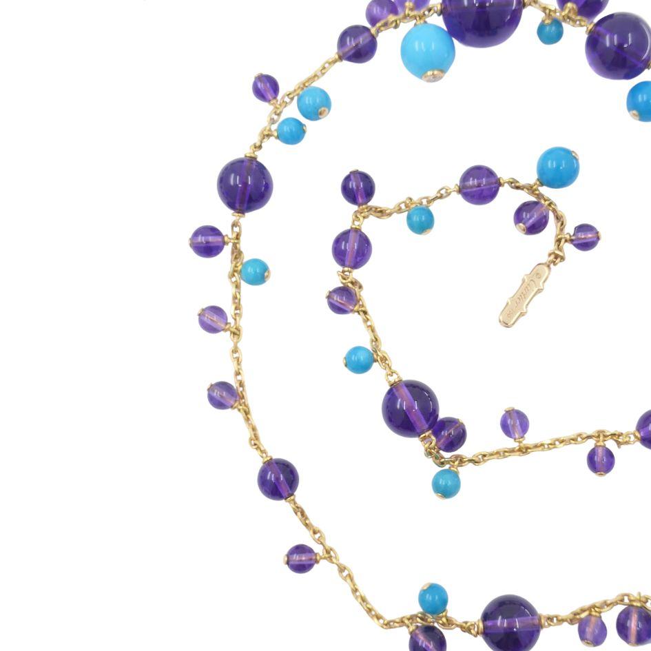 Cartier Necklace & Ring Set 18k Gold Amethyst Turquoise Diamond Box & Cert. For Sale 2