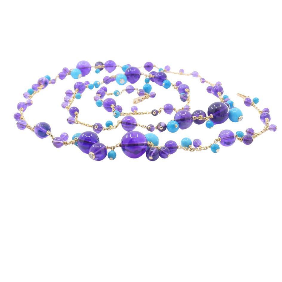 Cartier Necklace & Ring Set 18k Gold Amethyst Turquoise Diamond Box & Cert. For Sale 3