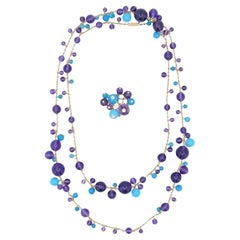 Cartier Necklace & Ring Set 18k Gold Amethyst Turquoise Diamond Box & Cert.
