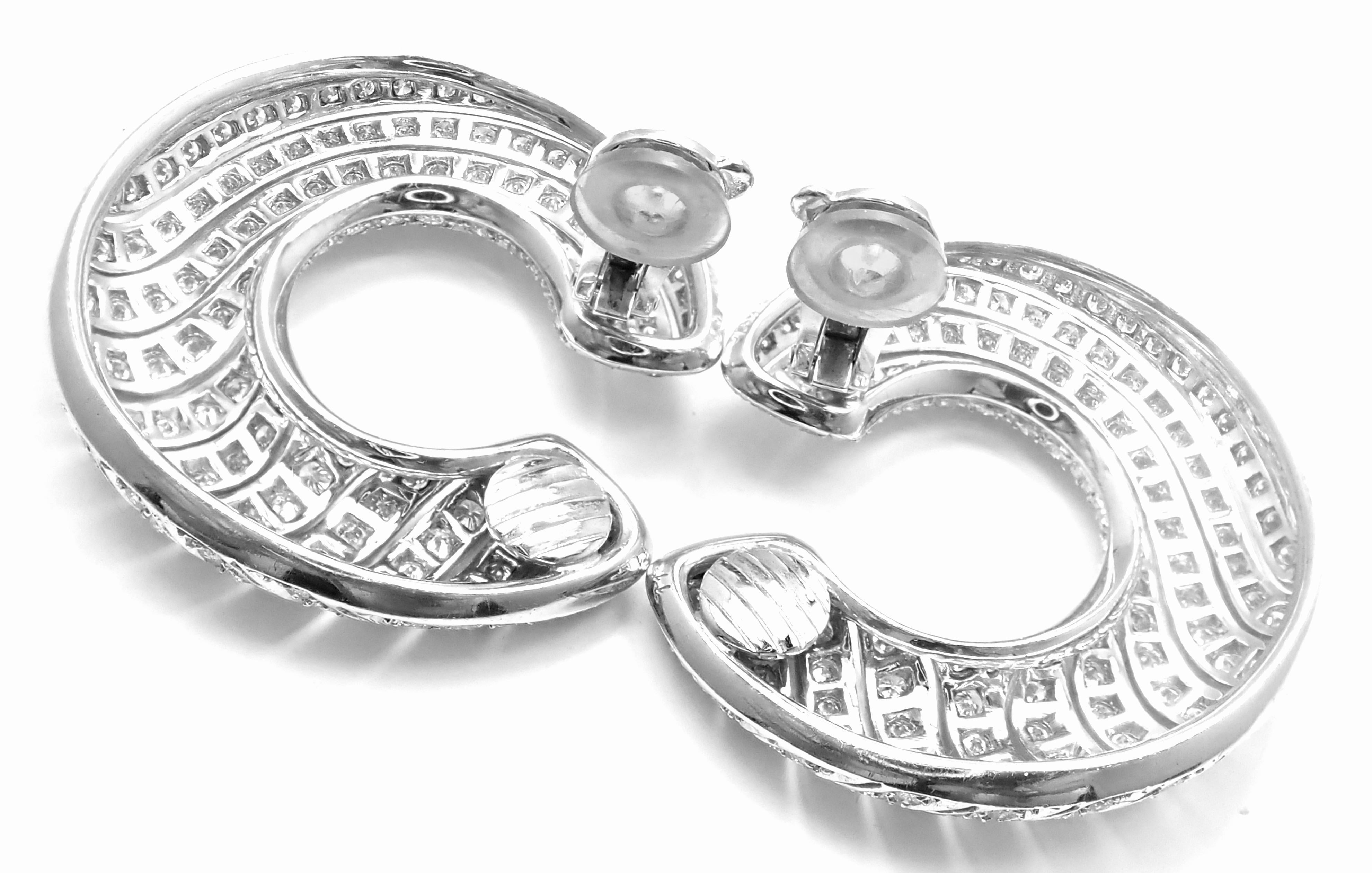 Women's or Men's Cartier Neptune Diamond Large White Gold Hoop Earrings