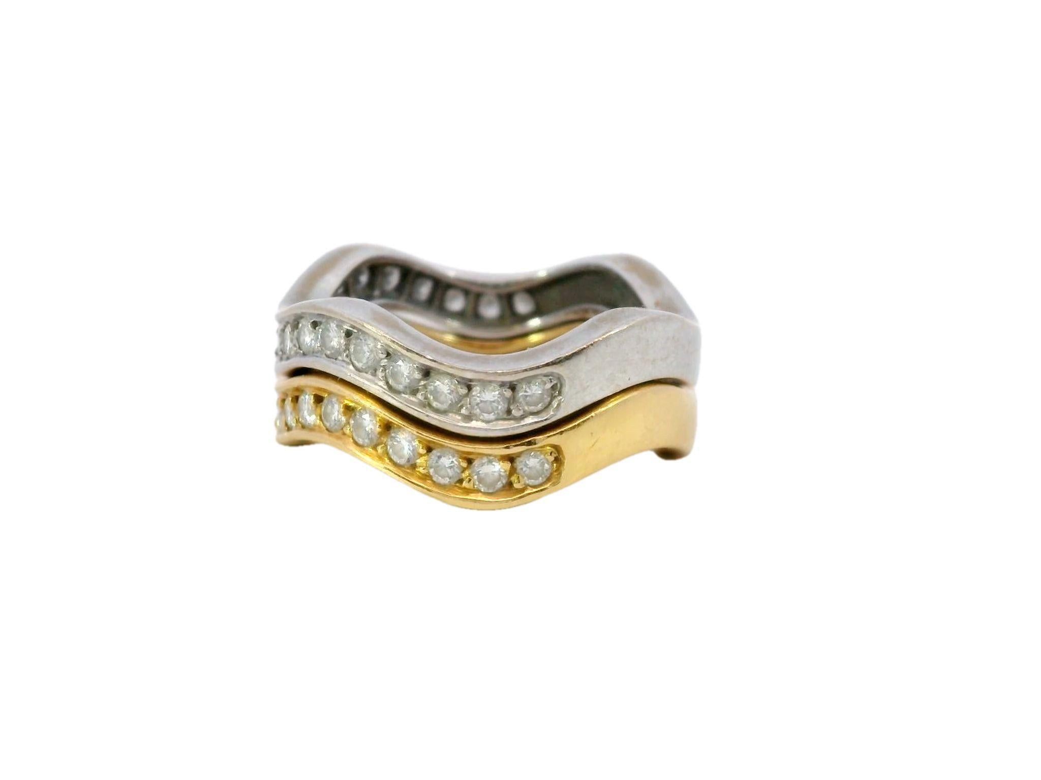Modern Cartier Neptune Stackable Wave Ring in 18 Karat Yellow and White Gold