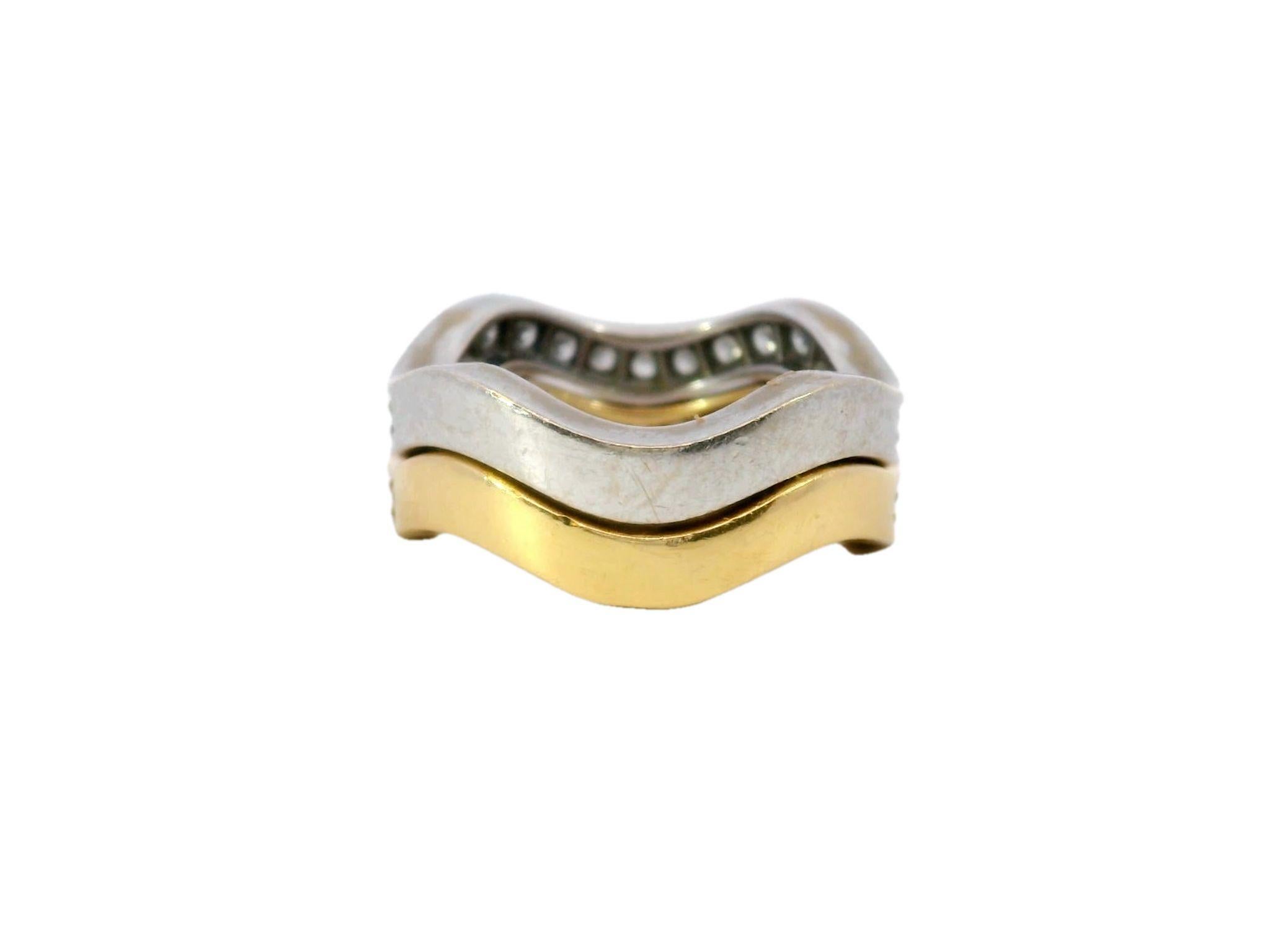 Round Cut Cartier Neptune Stackable Wave Ring in 18 Karat Yellow and White Gold