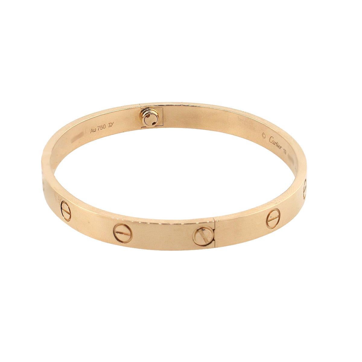 Designer: Cartier
Material: 18k Rose Gold
Style: New Style Love Bangle
Bangle Size: Cartier size 19
Total Weight: 35.8g (23dwt)
Additional Details: This item includes Cartier papers and Cartier screwdriver!
SKU: G9580