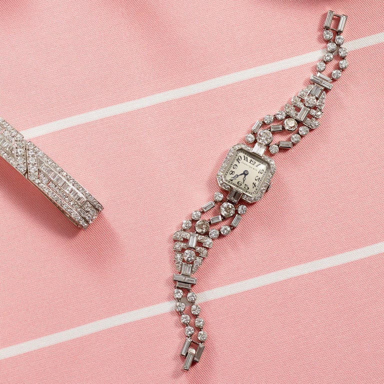 Women's Cartier New York, Charlton & Co. Art Deco Diamond Wristwatch For Sale