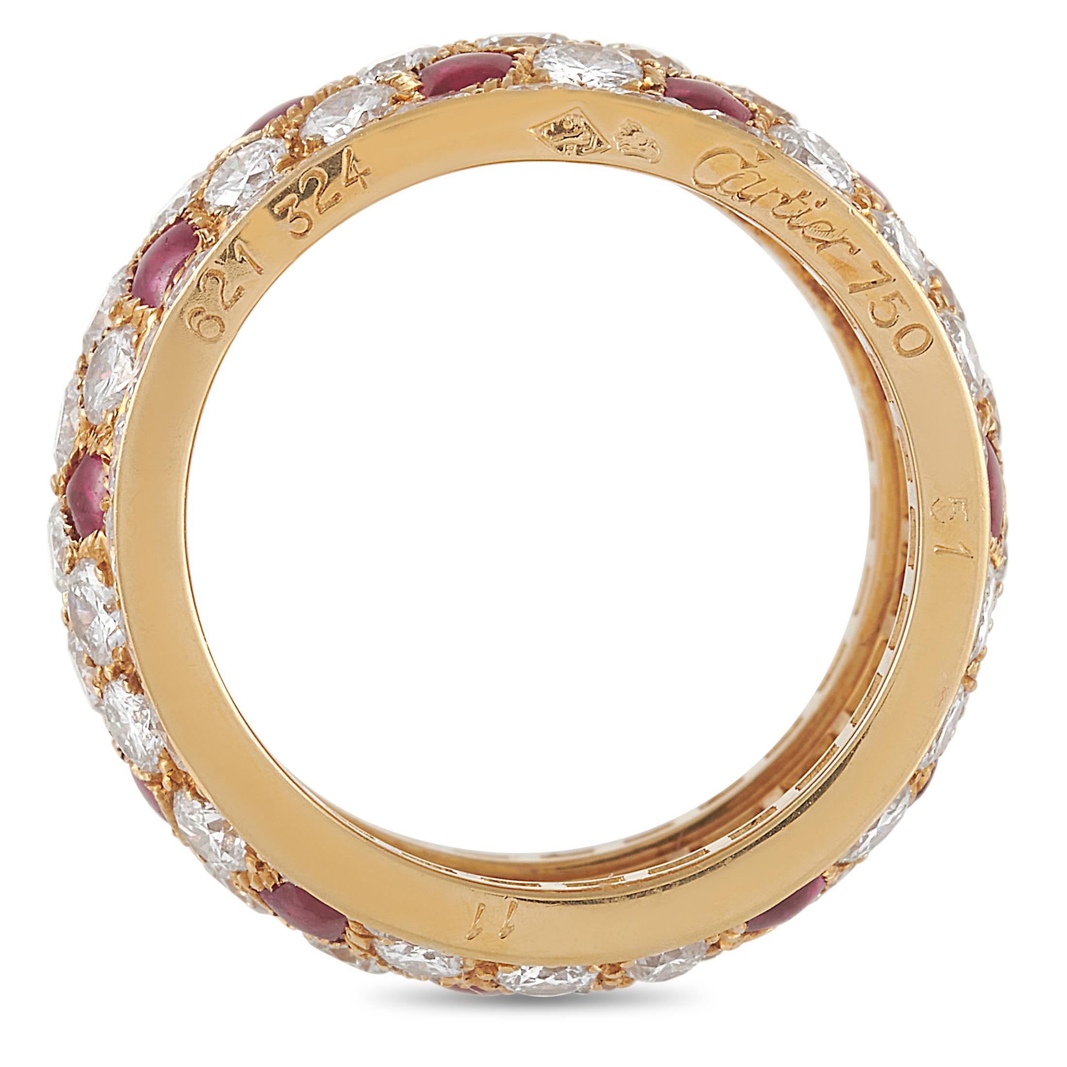 Round Cut Cartier Nigeria 18k Yellow Gold Diamond and Ruby Ring