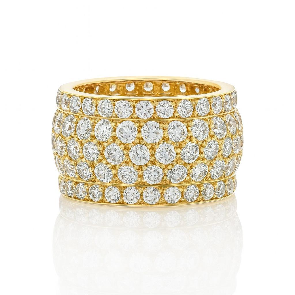 Round Cut Cartier Nigeria 18K Yellow Gold Diamond Wide Band Ring For Sale