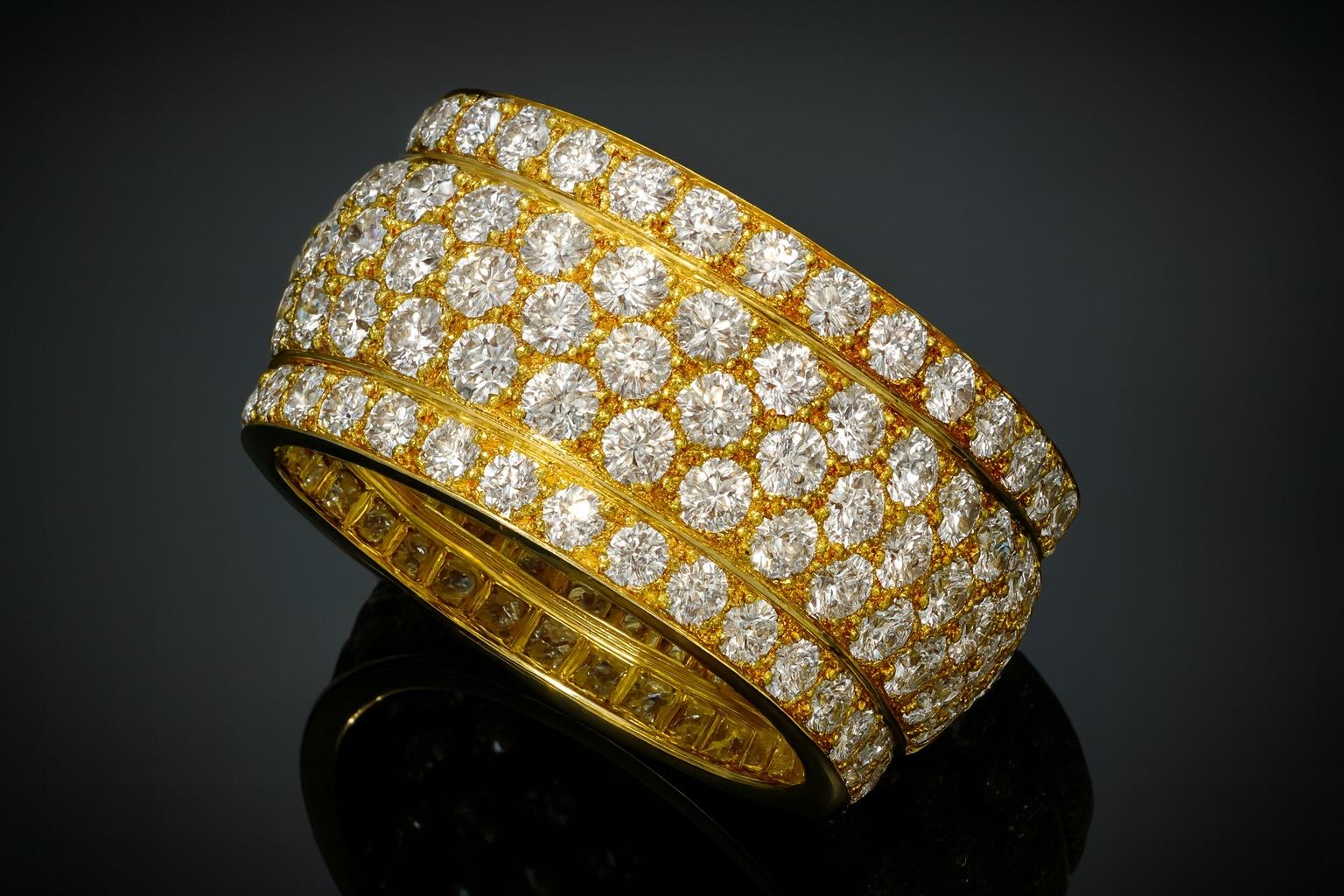 Cartier Nigeria 18K Yellow Gold Diamond Wide Band Ring In Excellent Condition For Sale In Chicago, IL