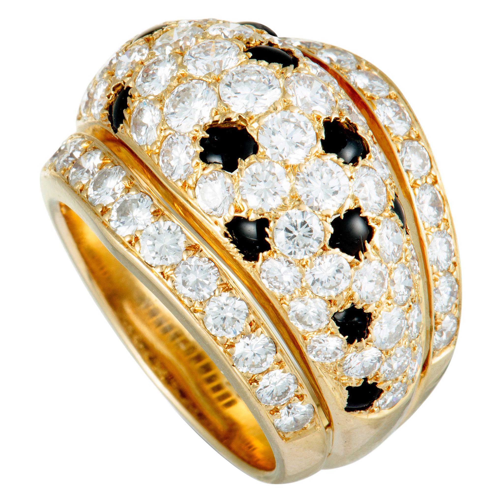 Cartier Nigeria Diamond and Onyx Pave Yellow Gold Wide Band Ring