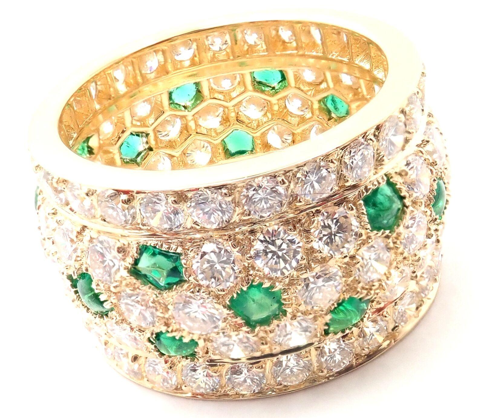Cartier Nigeria Diamond Emerald Wide Yellow Gold Band Ring For Sale 5