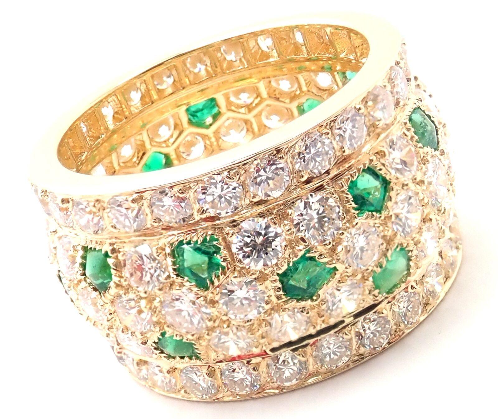 Cartier Nigeria Diamond Emerald Wide Yellow Gold Band Ring For Sale 6