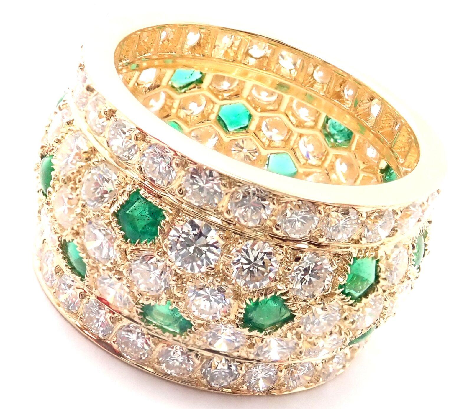 Cartier Nigeria Diamond Emerald Wide Yellow Gold Band Ring In Excellent Condition For Sale In Holland, PA