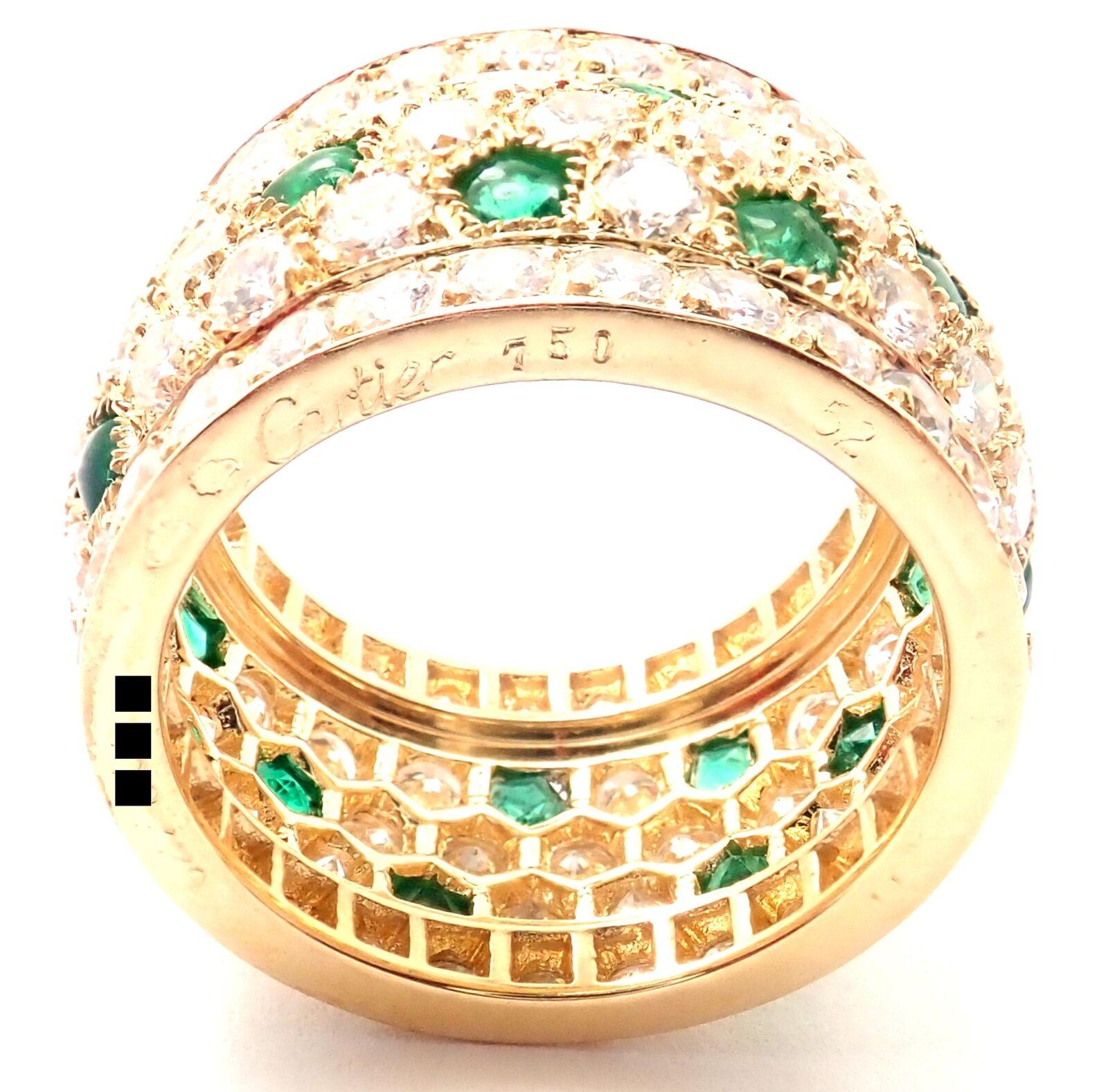 Women's or Men's Cartier Nigeria Diamond Emerald Wide Yellow Gold Band Ring For Sale