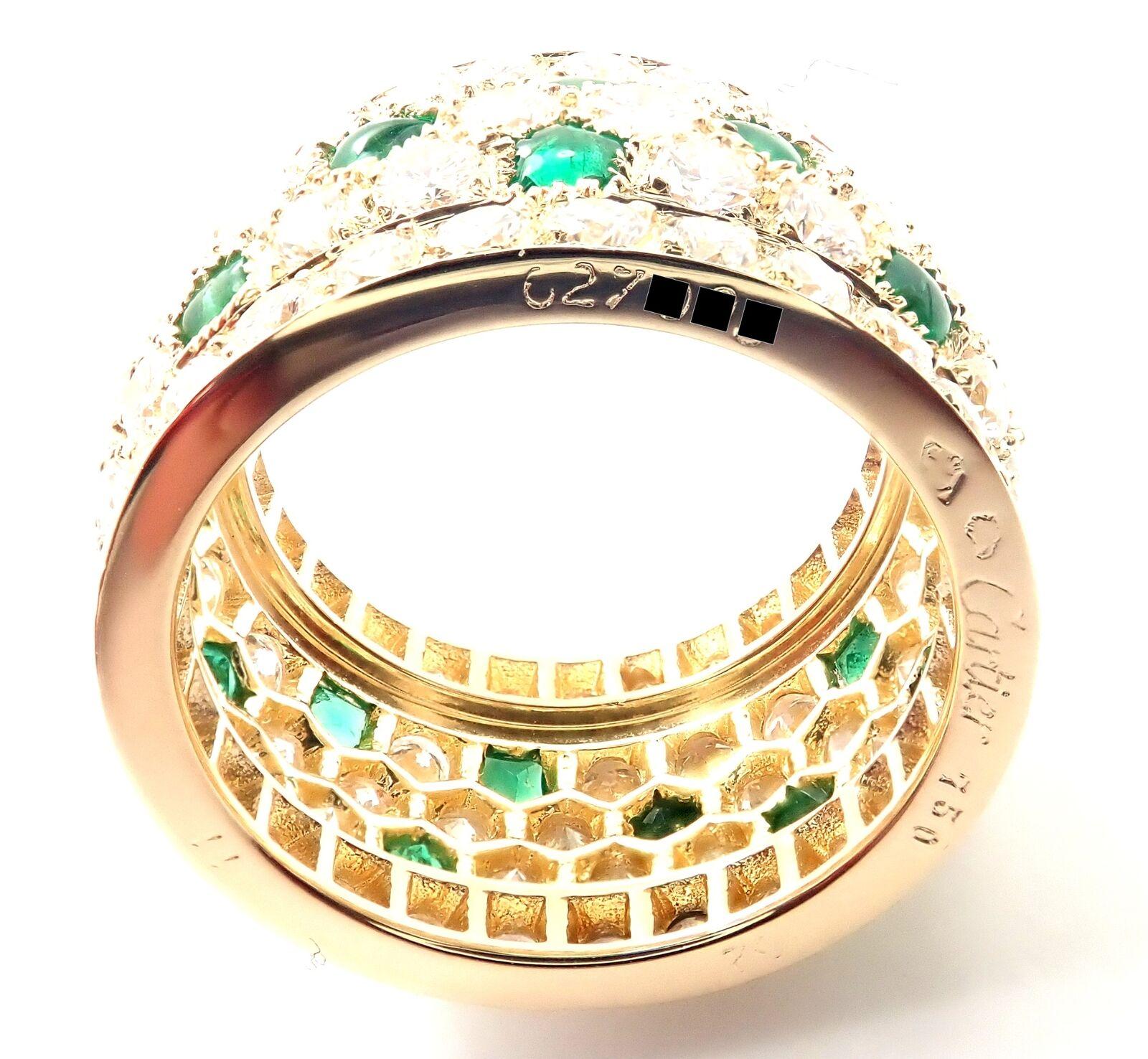 Cartier Nigeria Diamond Emerald Wide Yellow Gold Band Ring For Sale 3