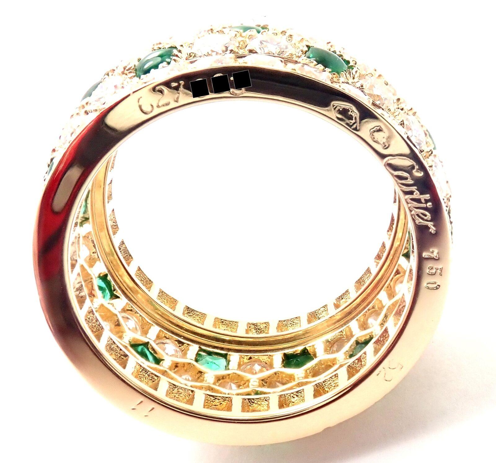 Cartier Nigeria Diamond Emerald Wide Yellow Gold Band Ring For Sale 4