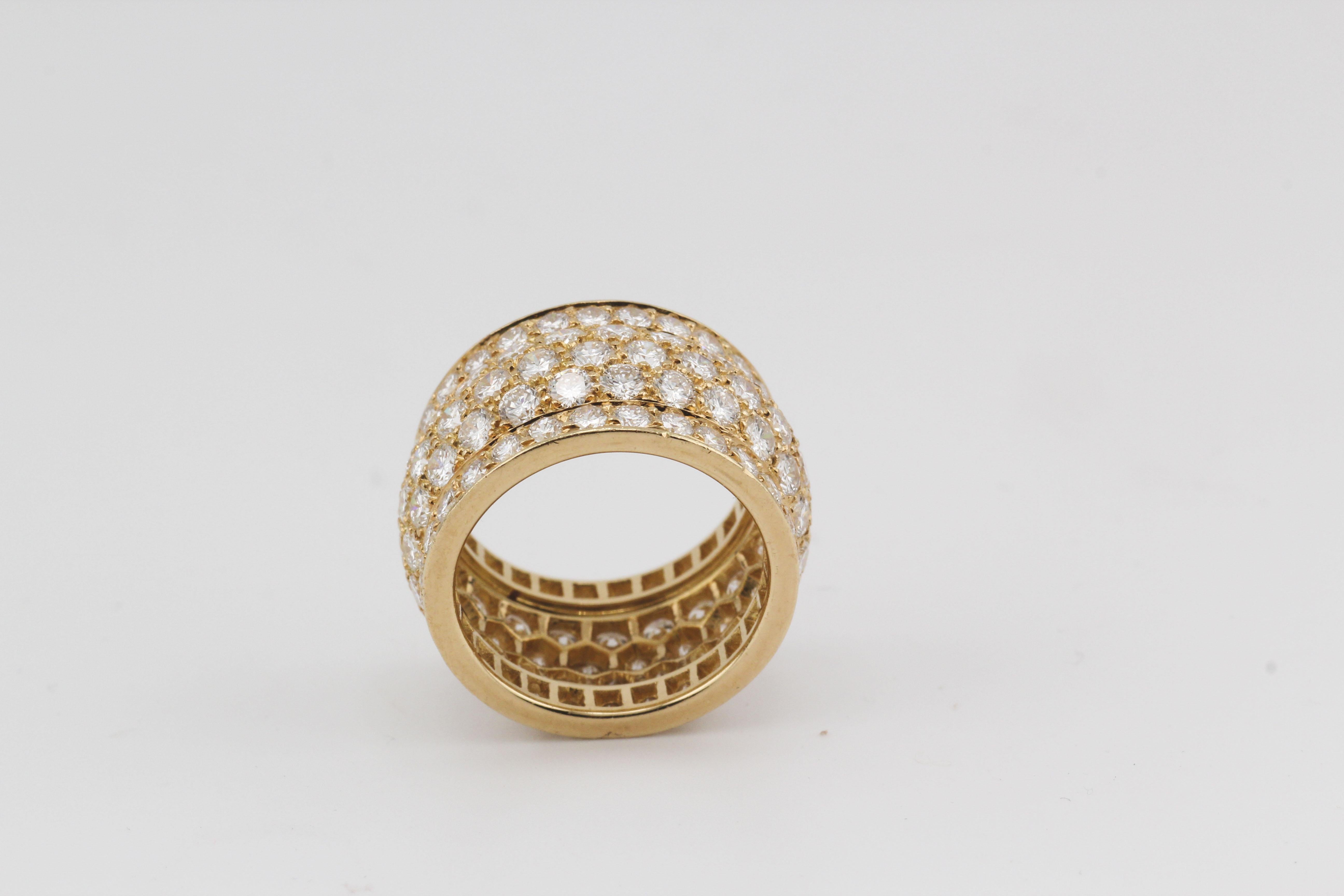 Brilliant Cut Cartier Nigeria Five-Row Diamond 18 Karat Yellow Gold Band Size 5.25