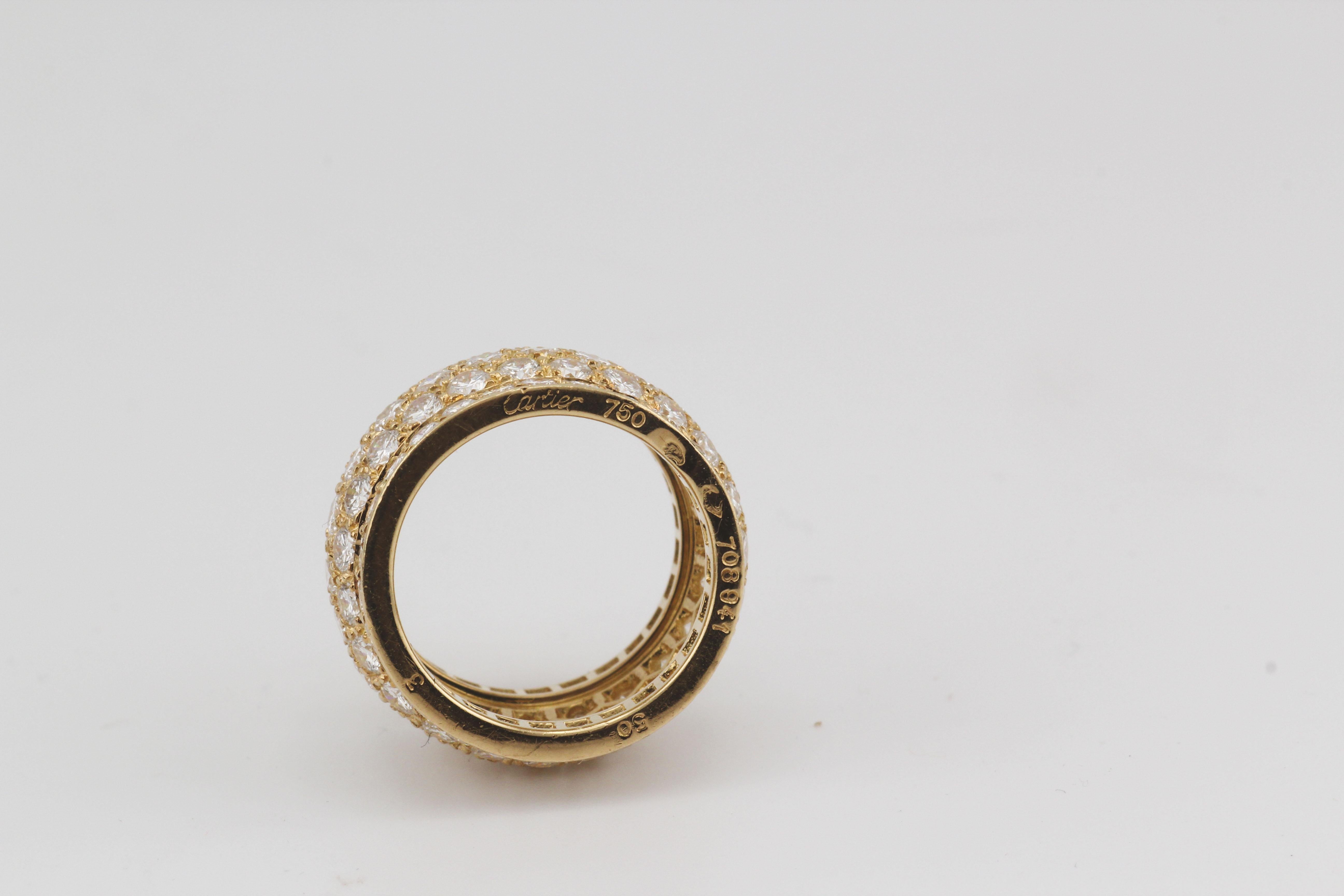 Cartier Nigeria Five-Row Diamond 18 Karat Yellow Gold Band Size 5.25 In Good Condition In Simpsonville, SC