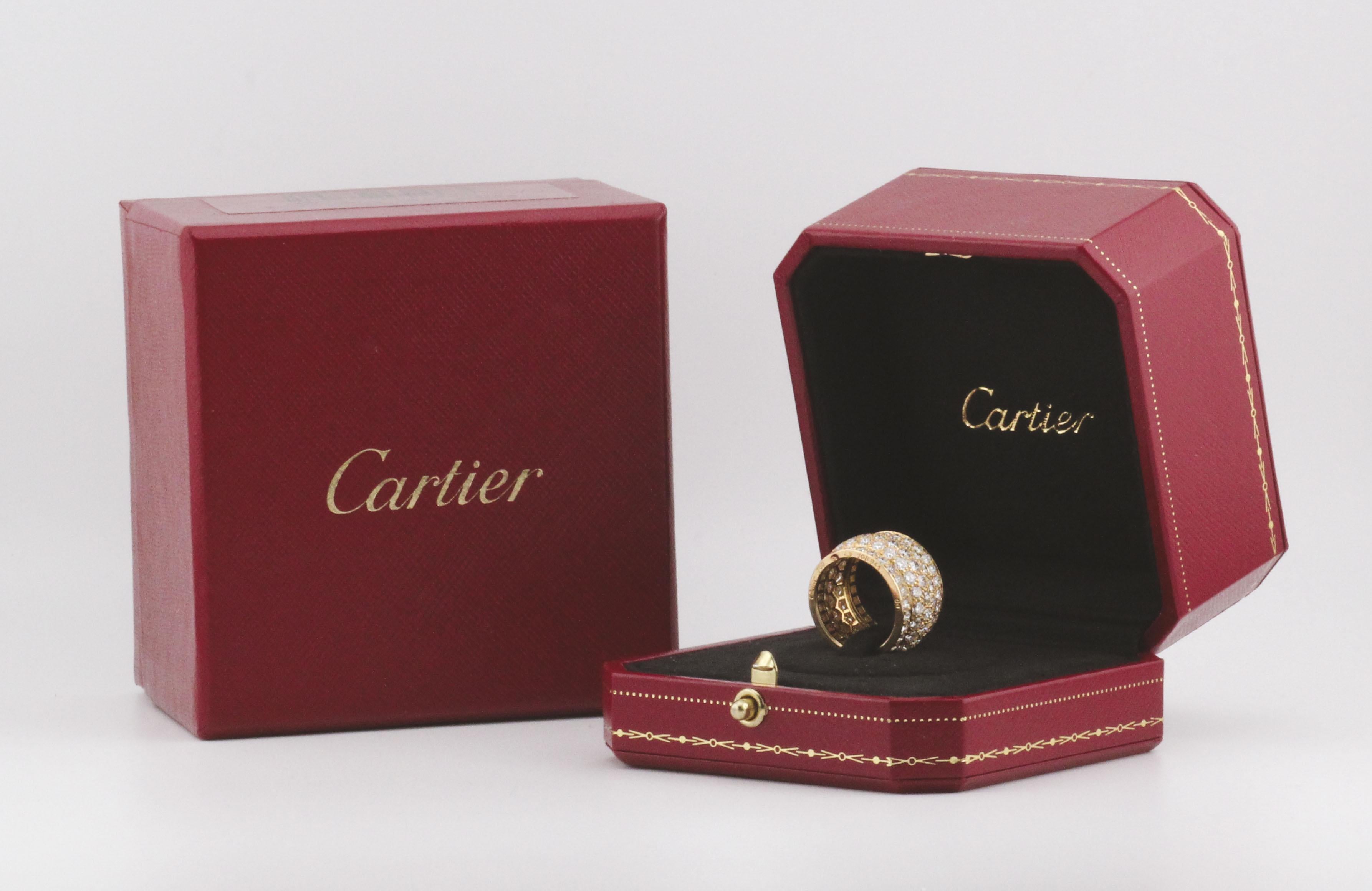 Women's or Men's Cartier Nigeria Five-Row Diamond 18 Karat Yellow Gold Band Size 5.25
