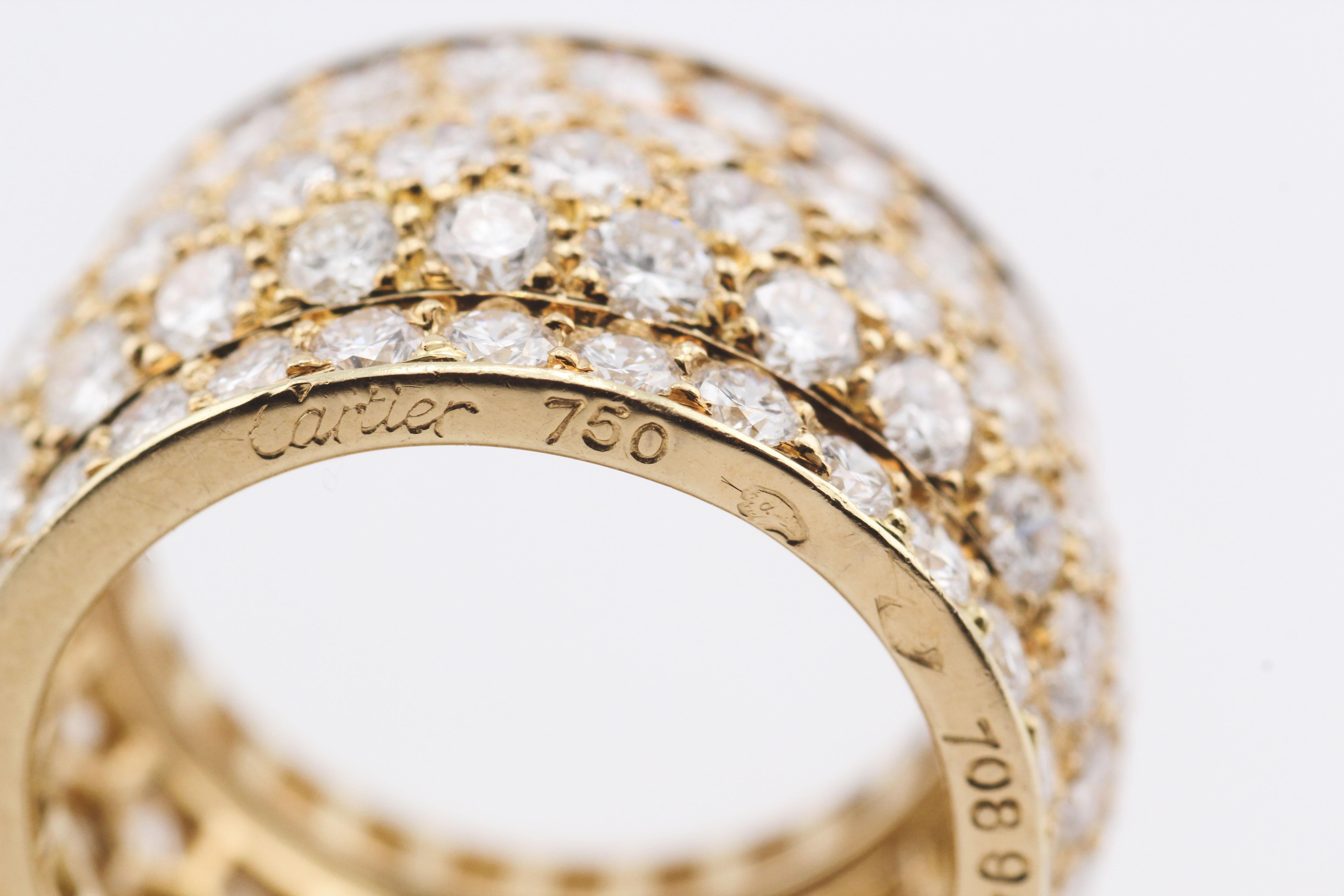 Cartier Nigeria Five-Row Diamond 18 Karat Yellow Gold Band Size 5.25 1
