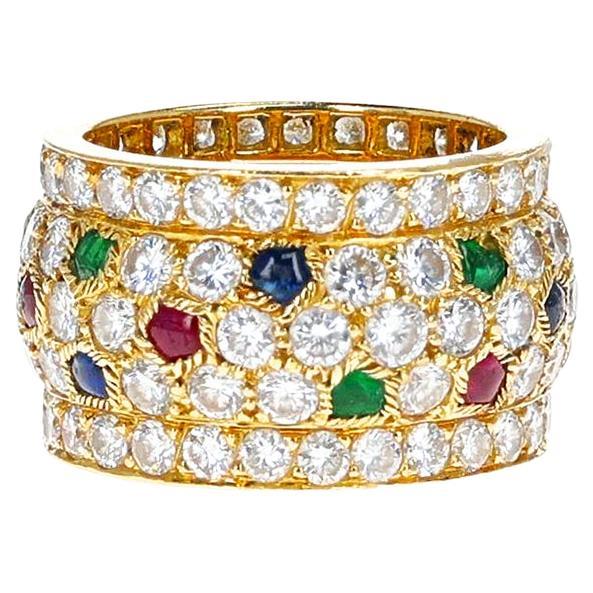 Cartier Nigeria Ring with Ruby, Emerald, Sapphire and Diamond, 18k with Paper For Sale