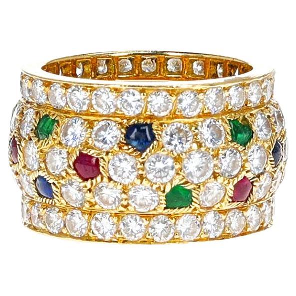 Cartier Nigeria Ring with Ruby, Emerald, Sapphire and Diamond, 18k with Paper