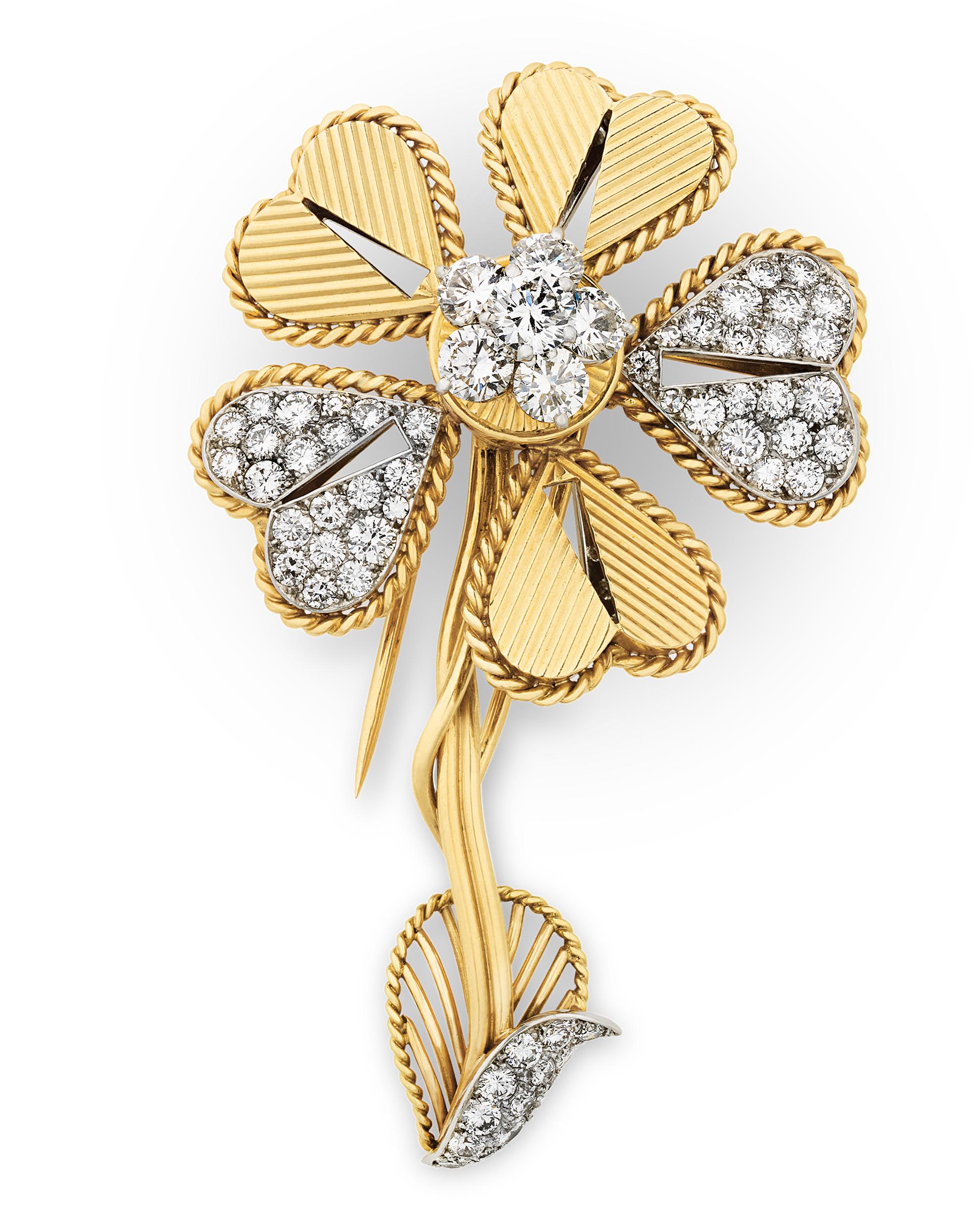 Taglio rotondo Spilla di diamanti Cartier Night and Day