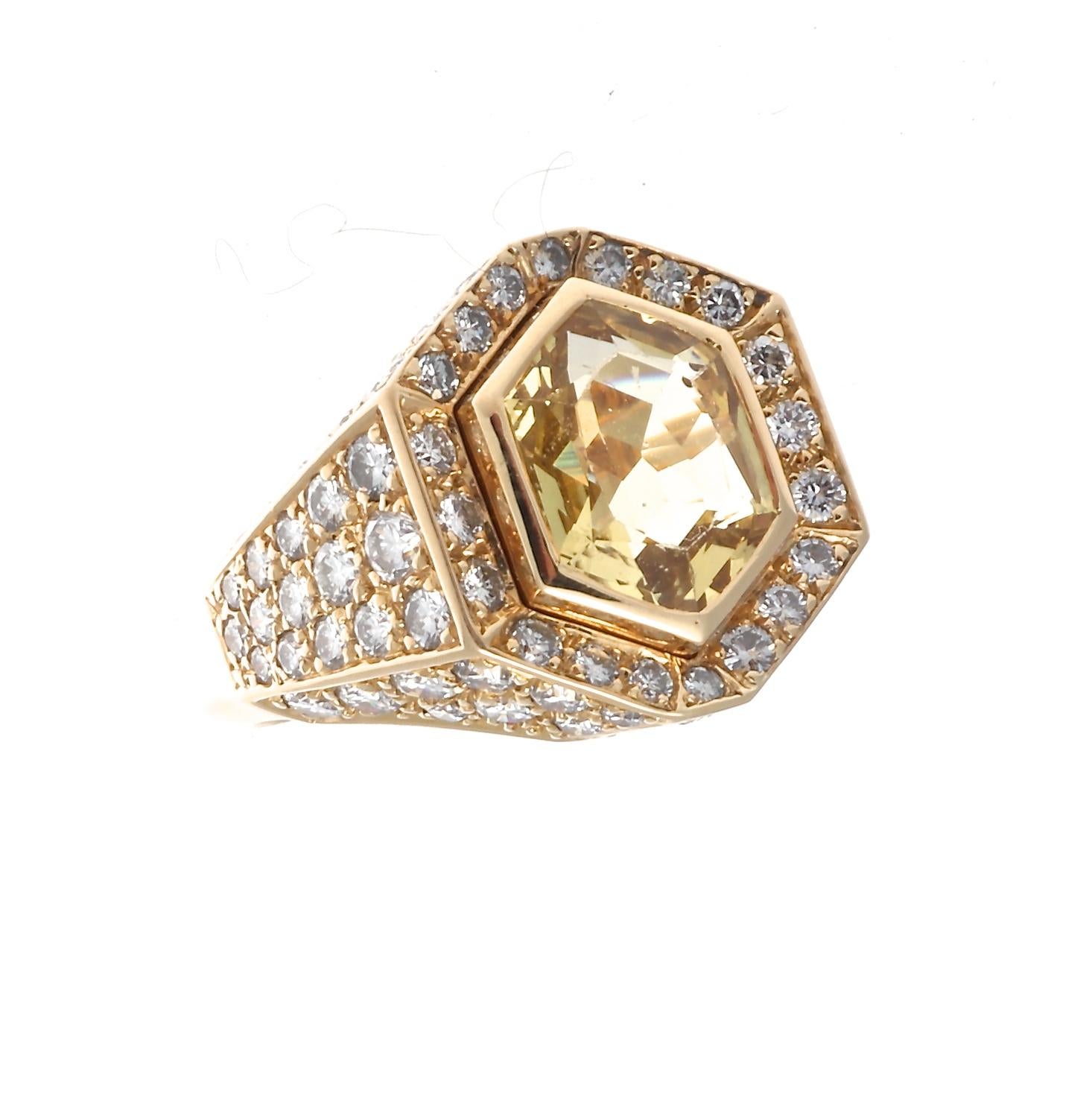Shield Cut Cartier No Heat Ceylon Yellow Sapphire Diamond Gold Ring
