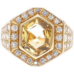 Cartier No Heat Ceylon Yellow Sapphire Diamond Gold Ring