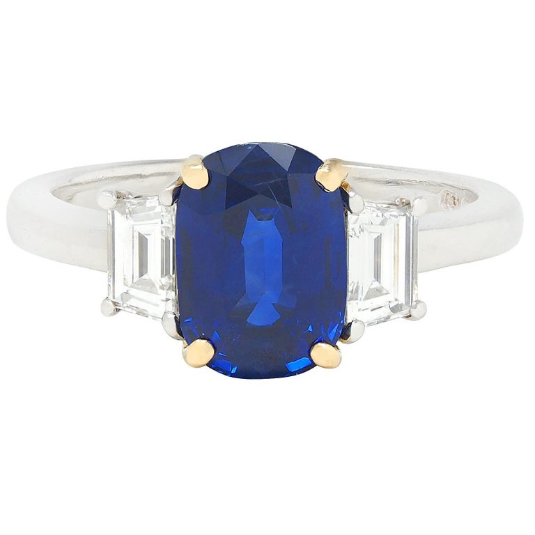 Cartier No Heat Saphir Diamant Platin 18K Gold Vintage Drei Stein