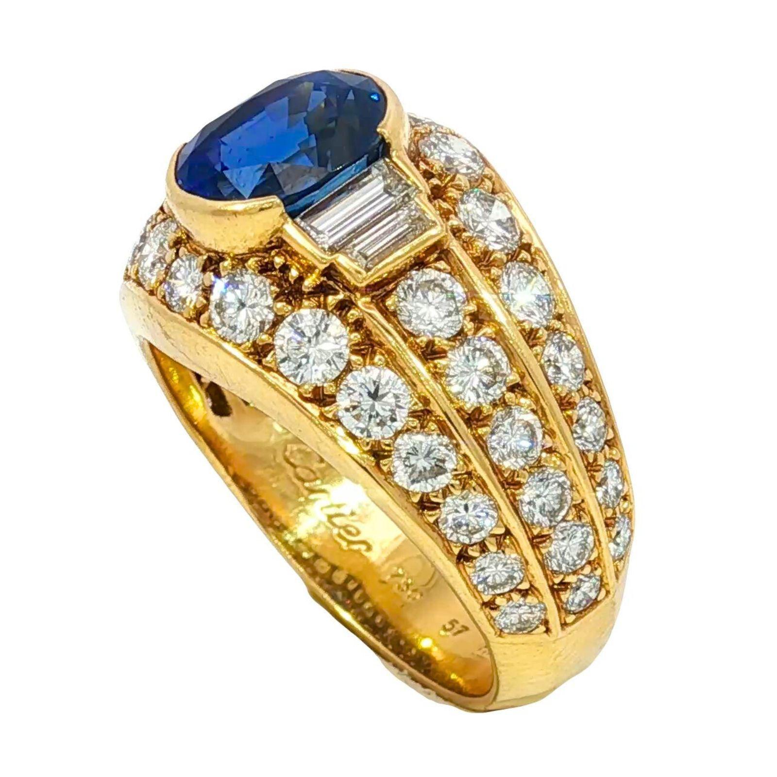 Cartier No Heat Anello con zaffiro e diamante blu reale in oro giallo 18 carati ~5.71ctw in vendita 6