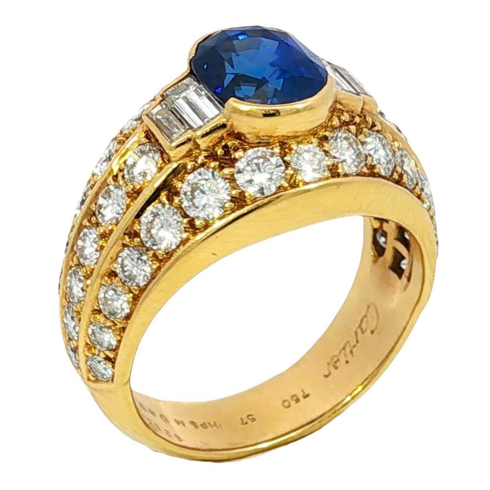 Cartier No Heat Anello con zaffiro e diamante blu reale in oro giallo 18 carati ~5.71ctw in vendita 7