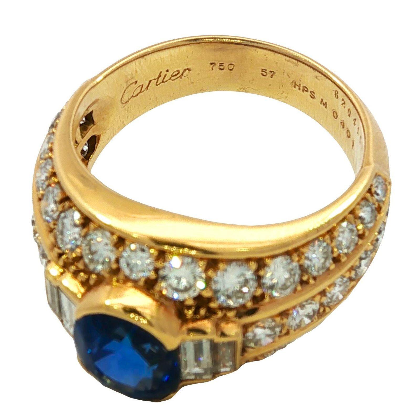 Cartier No Heat Anello con zaffiro e diamante blu reale in oro giallo 18 carati ~5.71ctw in vendita 9